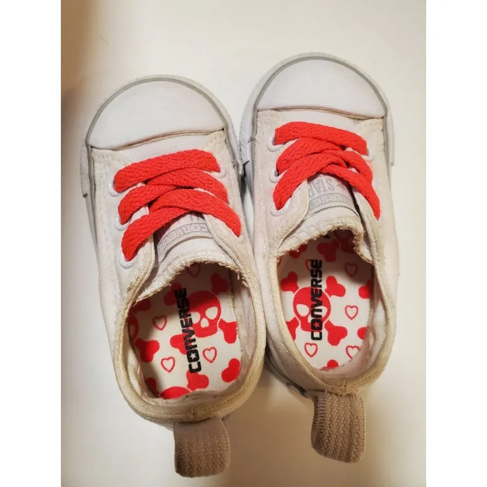 Converse Chuck All Star Slip On Toddler Neon Lace Heart White‎ Shoes Size 4